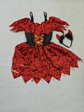 Girls Red Devil Bat Print Halloween Dress Costume Set