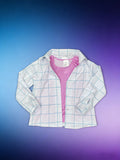 Girls White Grid Button-Up Shirt with Pink Tank Top Set