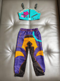 Girls adventure costume set includes floral print cami crop top and color block long pants. Unique spliced design, perfect for Halloween, themed party, cosplay and kids imaginative role-play activities.