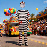 Boys 3-Piece Horror Costume Striped outfit with blood splatter prints and jagged hems, great for Halloween performances.