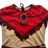 Girls Native American Style Red and Beige Fringed Costume Dress with Headband