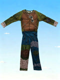 Boys jungle explorer costume set includes camouflage long sleeve top, printed adventure trousers and harness vest. Outdoor wilderness design, ideal for Halloween, camping themed parties and explorer role-play activities.