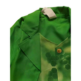 Boys green leprechaun costume set includes blazer, printed vest, clover pants and matching top hat. Classic shamrock & star pattern design. Great for St. Patrick's Day, carnival and holiday themed dress-up activities.