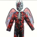 Boys Skeleton Costume Set, Padded Muscle Jumpsuit with Wings & Mask