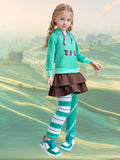 Girls Costume Set: Hooded Top with Double Hem + Printed Pants, for Holiday Party & Show