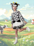 Girls Cow Costume Dress, Plush Hooded Top & Tulle Skirt for Halloween