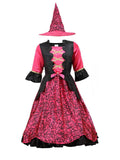 Girls Magenta Witch Dress & Hat Costume Set for Halloween Carnival Party