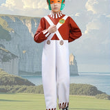 Boys' Set: 1 Fake Two-Piece Suspenders Jumpsuit + 1 Mask, The Mask Is Print with Green Hair Pattern, The Jumpsuit Is a Fake Two-Piece Suspenders Print Pattern