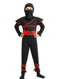 Kids Black Ninja Costume with Red Trim for Halloween