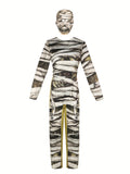 Boys Printed Jumpsuit & Scary Mask Costume Set for Halloween Party