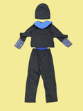 Boys' Ninja Vest 5-Piece Set: Includes black crew neck top, black trousers, belt, vest and matching hat. Sleek texture, suitable for Halloween, various festivals and stage performances.