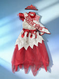 Girls Color Block Printed Dress with Red Heart Headband for Halloween Carnival Party