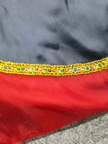 Girl's Noble Queen Vintage Court Dress: 1pc Dress with a Black and Red Patchwork Design, Featuring a Full-length Sheath Dress Style. The Outer Layer Is a Black Robe, Adorned with Golden Lace Trim at the Neckline, Front Placket, and Cuffs
