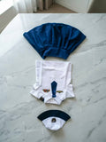 Girl's Navy Outfit Set: One White Shirt with a Tie, 1 Navy Blue Pleated Skirt, and 1 White Hat. Simple, Stylish, and Elegant Design. A Girls' Costume Set, Perfect for Halloween and Various Carnival Festivals