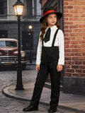 Girls 3PCS Costume Set with Hat, Overalls & White Shirt for Halloween & Masquerade