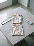 Girls' Outfit: 1pc Top, 1pc Camisole And 1pc Skirt, White Base with Golden Accents, Iridescent Fabric with Shimmering Reflective Effect Under Stage Lights, Enhancing Visibility for Performances, Girls' Halloween And Festive Party Costume