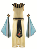 Girls Princess 2Pcs Set: Jumpsuit + Arm Bands Golden waist stripes & vintage collar stripes. Ideal for all kinds of festival shows.