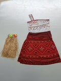 Girls Color-block Print Dress with Grass Skirt, One-shoulder Outfit for Festival Shows
