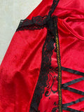 Girls fairy tale costume set with hooded lace cape and printed dress. Front corset lace-up design, classic red tone, great for Halloween, story-themed parties and role-play games.