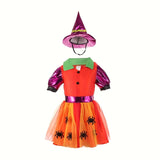 Girls Witch 2Pcs Outfit: Dress + Purple Pointed Hat Exquisite 3D animal patterns. Great for Halloween and themed parties.