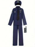 Boys Police Costume Set with Tie, Pants, Hat & Toy Walkie Talkie for Party & Show