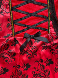 Girls fairy tale costume set with hooded lace cape and printed dress. Front corset lace-up design, classic red tone, great for Halloween, story-themed parties and role-play games.