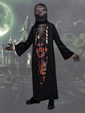 Boys Skeleton 3Pcs Set: Black Robe + Headgear + Gloves Vivid skull prints, unique ghost design, strong festive vibe for parties & shows.