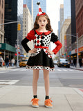 Girls Clown Dress Set with Ruffled Plaid Headband for Halloween & Christmas Party