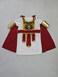 Boys Roman Warrior Costume Set with Tunic, Red Cape & Wristbands for Halloween Carnival