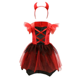 Girls Devil Dress Set with Headband for Halloween & Stage Performance