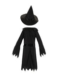 Girls Black Witch Costume Dress with Hat for Halloween