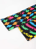 Boys Clown 2Pcs Set: Printed Jumpsuit + Matching Hat Green lace collar, all-over colorful prints & stripes. Perfect for parties and shows.