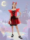Girls Devil Dress Set with Headband for Halloween & Stage Performance