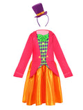 Girls Mad Hatter Clown 4-Piece Costume Set