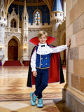Boys Vampire Outfit Two-tone stand collar cape, bow and golden button details, for themed parties and shows.