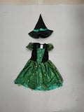 Girls Green Spider Web Witch Costume Dress Set