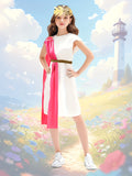 Girls Roman Princess 3Pcs Set: Dress with Shawl + Headpiece + Belt Classic Greek princess look, great for festivals and performances.