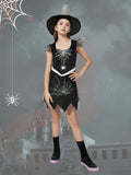 Girls White Spider Print Witch Costume Dress Set