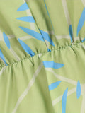 Girls Sleeveless Green Fit-and-Flare Dress with Geometric Print