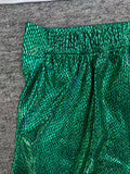 Boys fairy tale creature costume set includes scale printed vest, white tee with bow tie and glitter green shorts. Enchanted woodland styling, great for Halloween, forest theme party and kids fantasy role-play.
