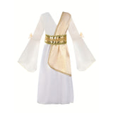 Princess Dress for Girls + 1 Golden Belt. The Puff Sleeves Are Adorned with Light Yellow Ribbons, Front Features Iridescent Golden Embossing. Perfect as a Halloween/Christmas Party Dress or Princess Costume