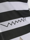 Boys striped prisoner costume set includes long sleeve top, trousers and matching cap. Scary blood print & jagged trim design, great for Halloween haunted party and spooky themed role-play.