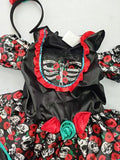 Girls Day of the Dead Skull Rose Tiered Costume Dress Set