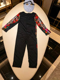 Kids Orange Floral Skeleton 2-Piece Costume Set: Jumpsuit and Matching Mask