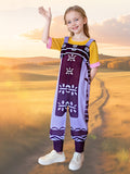 Girls Solid T-shirt & Printed Overalls Costume Set for Halloween Carnival