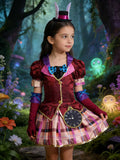 Girls' Halloween Costume Set - Bow Decor Dress with Ear Headband & Bow Cuff Gloves for Festival Carnivals