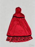 Girls fairy tale costume set with hooded lace cape and printed dress. Front corset lace-up design, classic red tone, great for Halloween, story-themed parties and role-play games.