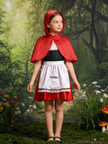 Girls Color Block Dress with Red Hooded Cape for Halloween & Party