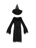 Girls Black Witch Costume Dress with Hat for Halloween