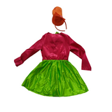 Girls 2-Piece Outfit: Dress + Headband Rose red suit-collar dress with bow, contrast-color hat-style headband. For parties and performances.